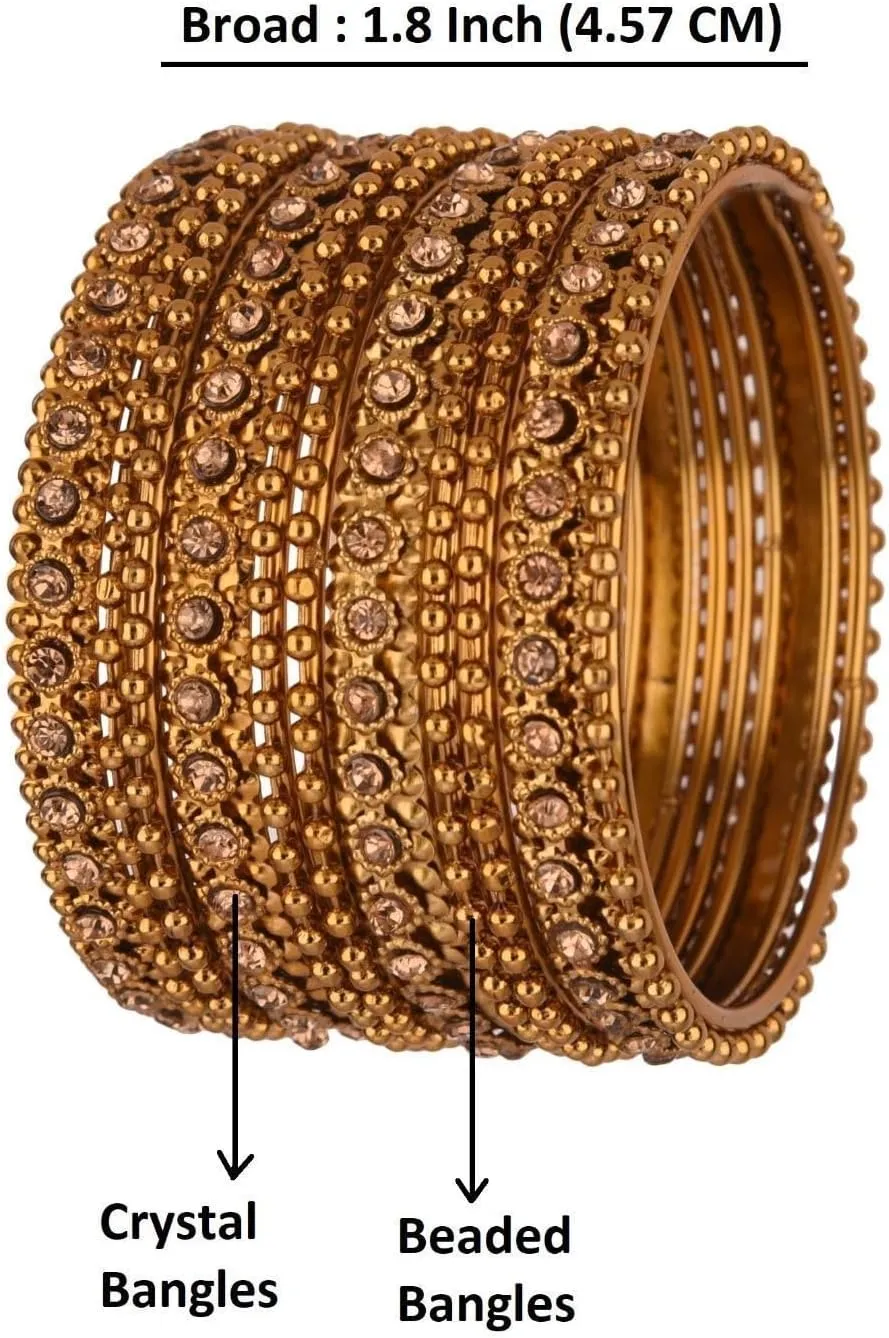 Efulgenz Boho Oxidized Bangles CZ Crystal Metal Indian Bracelet Bangle Set Jewellery for Women