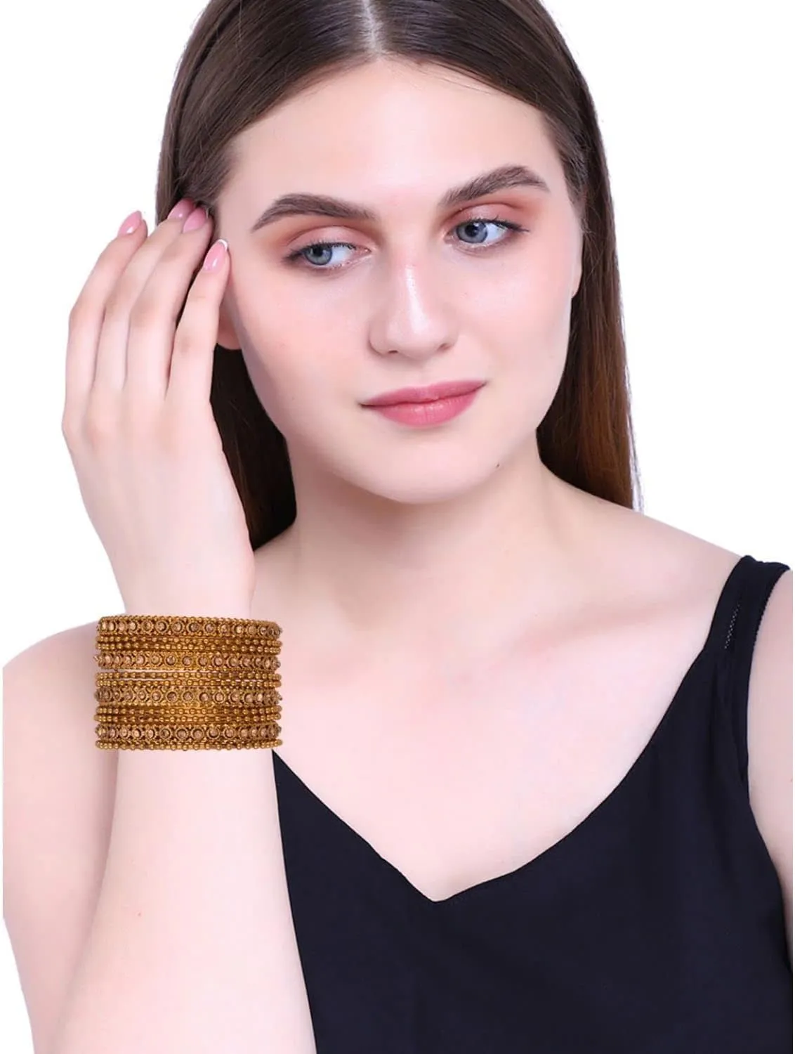 Efulgenz Boho Oxidized Bangles CZ Crystal Metal Indian Bracelet Bangle Set Jewellery for Women