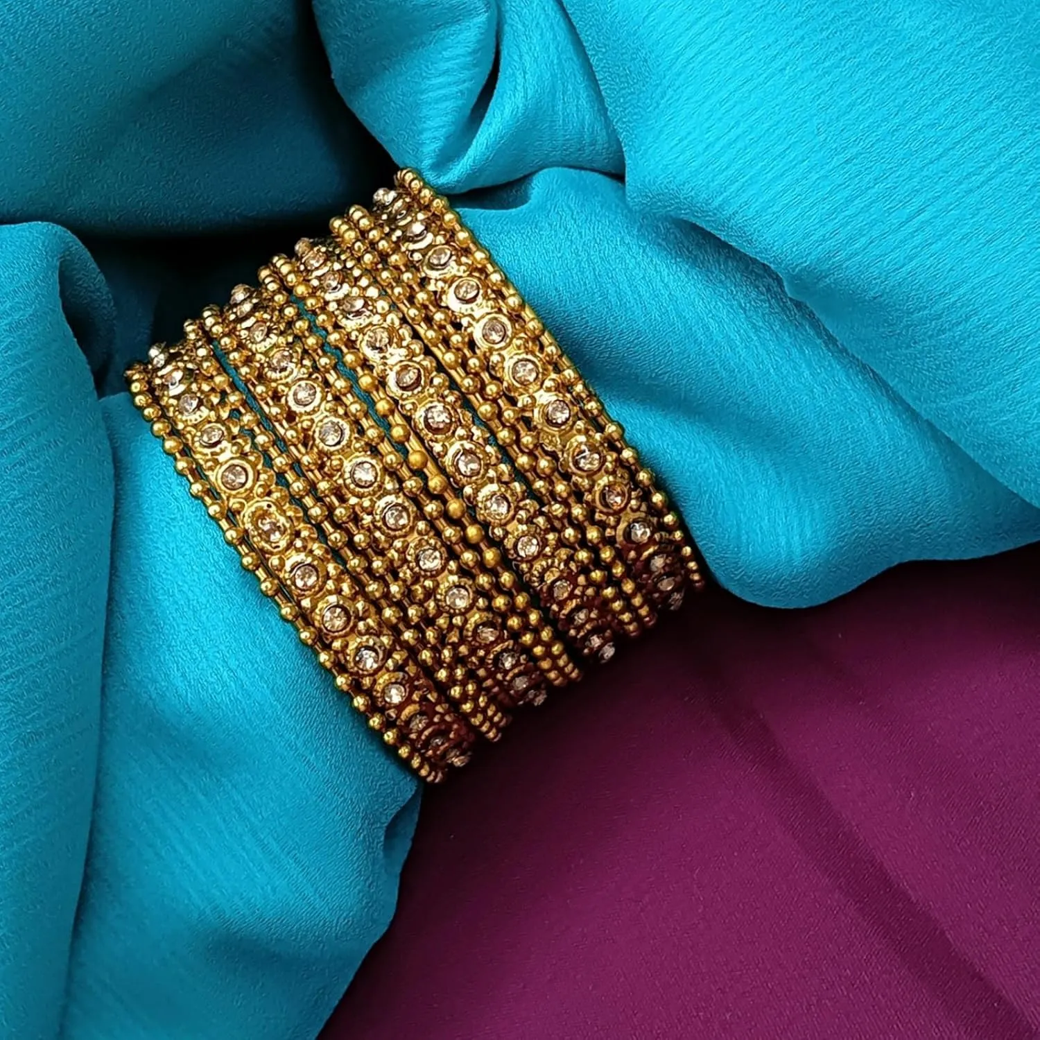 Efulgenz Boho Oxidized Bangles CZ Crystal Metal Indian Bracelet Bangle Set Jewellery for Women