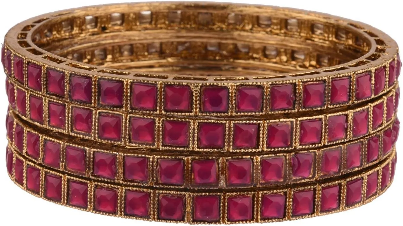 Efulgenz Boho Oxidized Indian Bangle Set Traditional Jewelry Kundan Bangle Crystal Bracelet Bridal Jewelry Indian Wedding Jewelry for Women