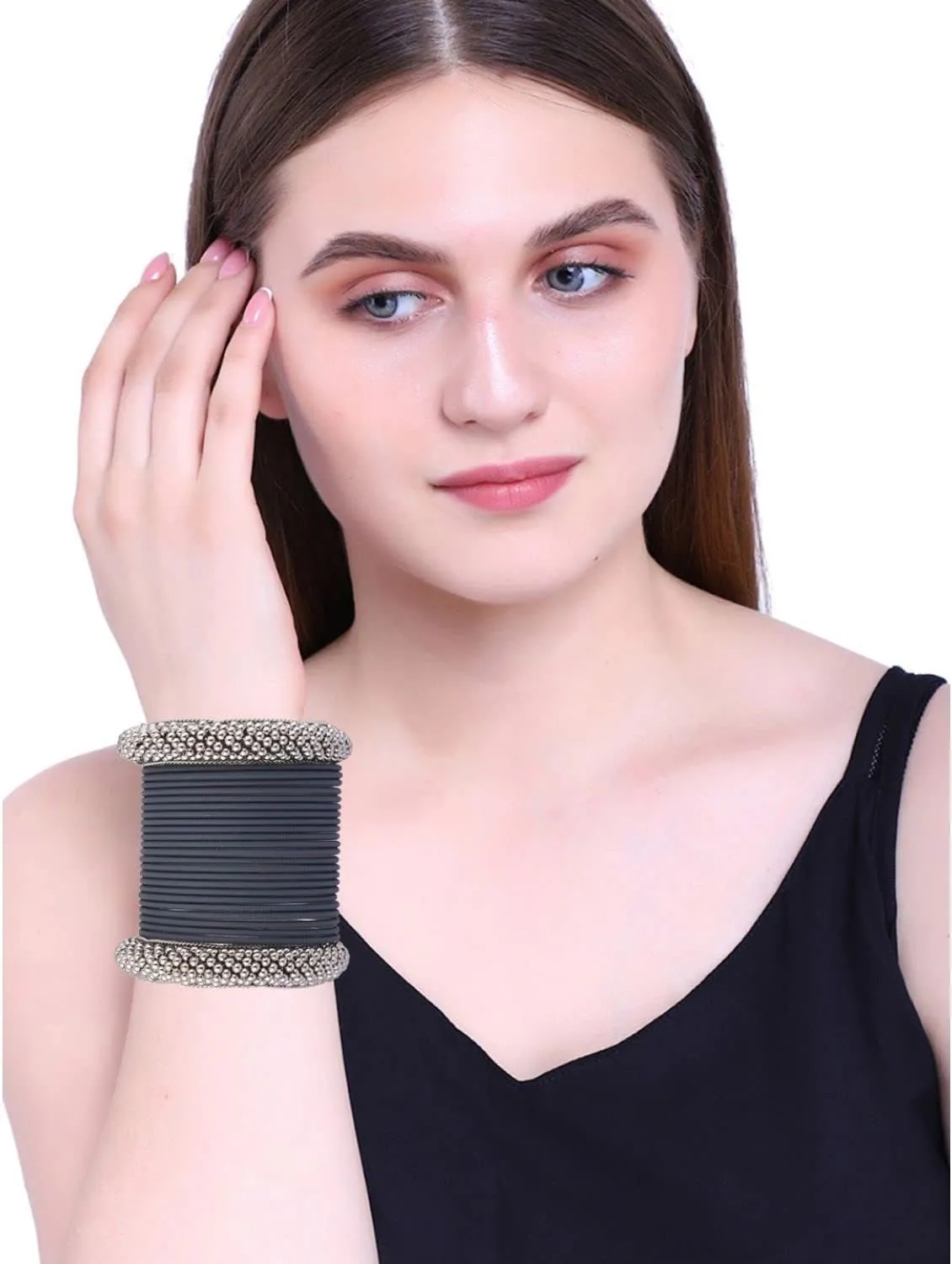 Efulgenz Boho Tribal Antique Crystal Floral Oxidized Indian Bangle Bracelet Jewelry for Women
