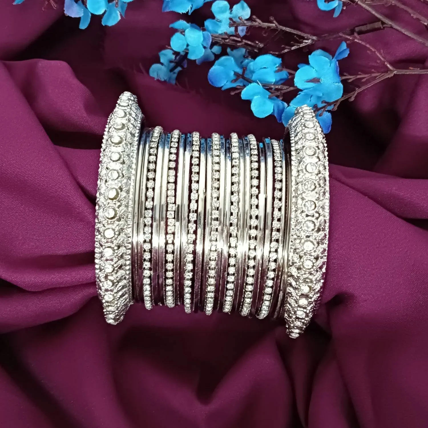 Efulgenz Boho Vintage Antique Gypsy Tribal Indian Oxidized Crystal Bracelets Bangle Set Jewelry