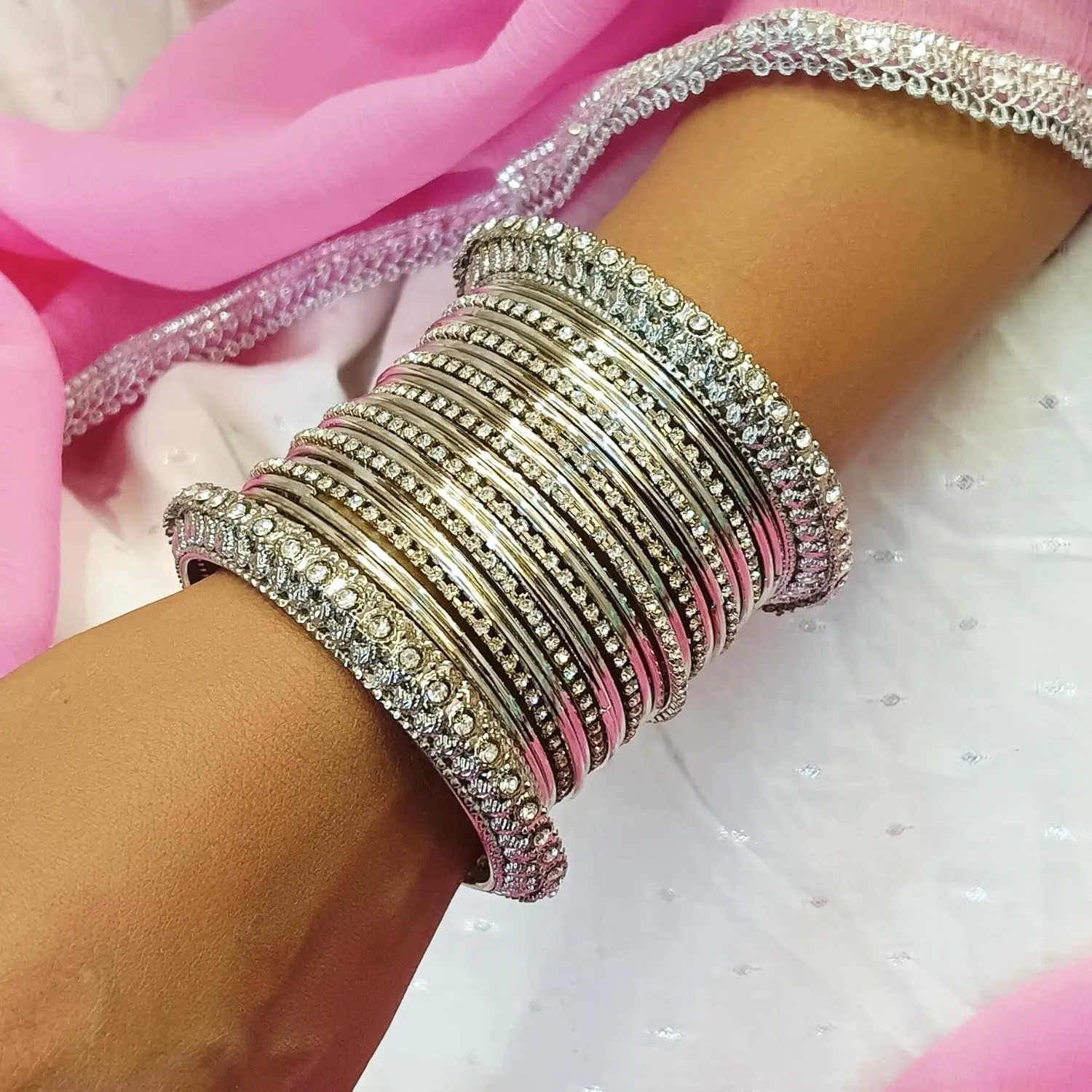 Efulgenz Boho Vintage Antique Gypsy Tribal Indian Oxidized Crystal Bracelets Bangle Set Jewelry