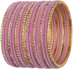 Efulgenz Bollywood Bracelets for Women Indian Bangle Set Rhinestone CZ Crystal Velvet Bracelet Jewelry