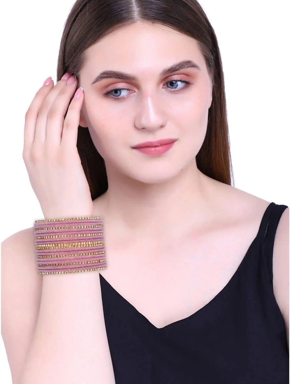 Efulgenz Bollywood Bracelets for Women Indian Bangle Set Rhinestone CZ Crystal Velvet Bracelet Jewelry