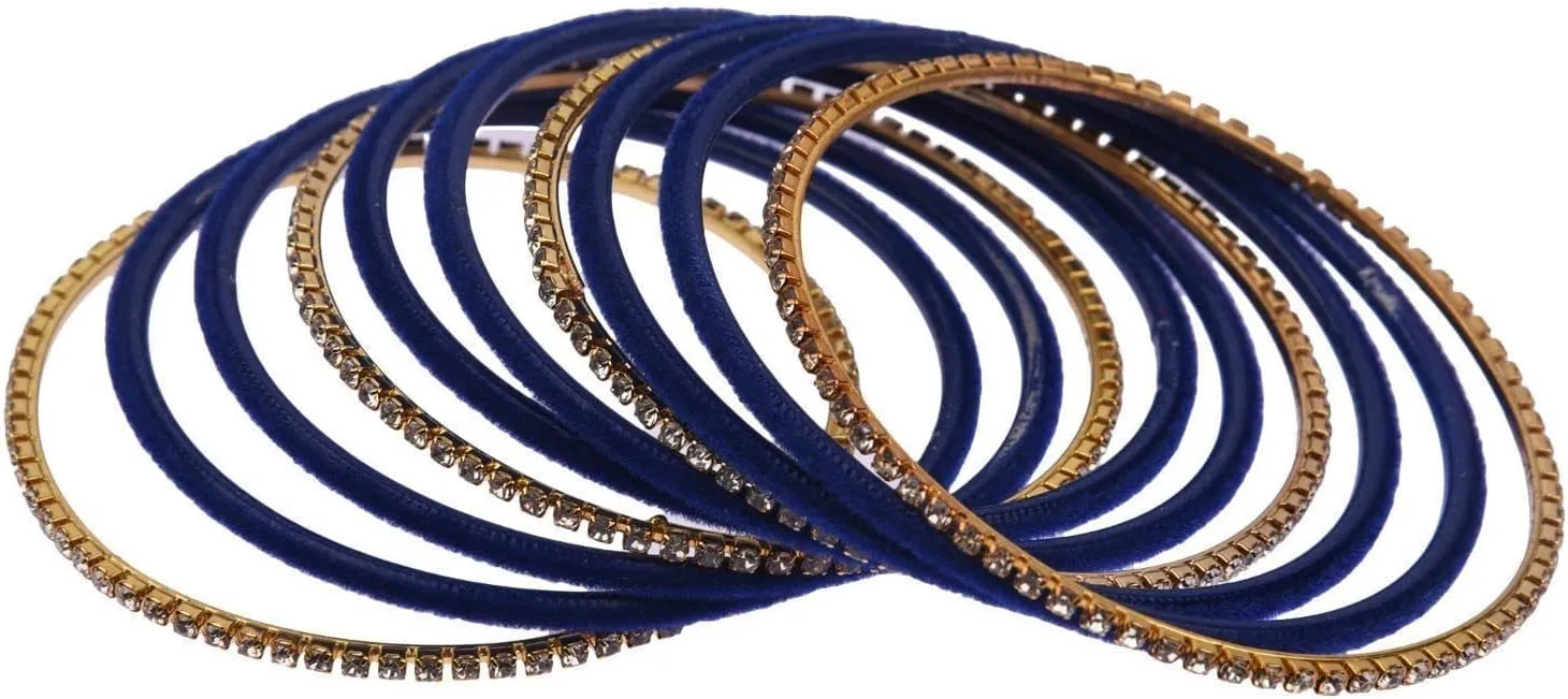 Efulgenz Indian Bangle Set - Bollywood Rhinestone CZ Crystal Velvet Bracelet Bangle Jewelry for Women