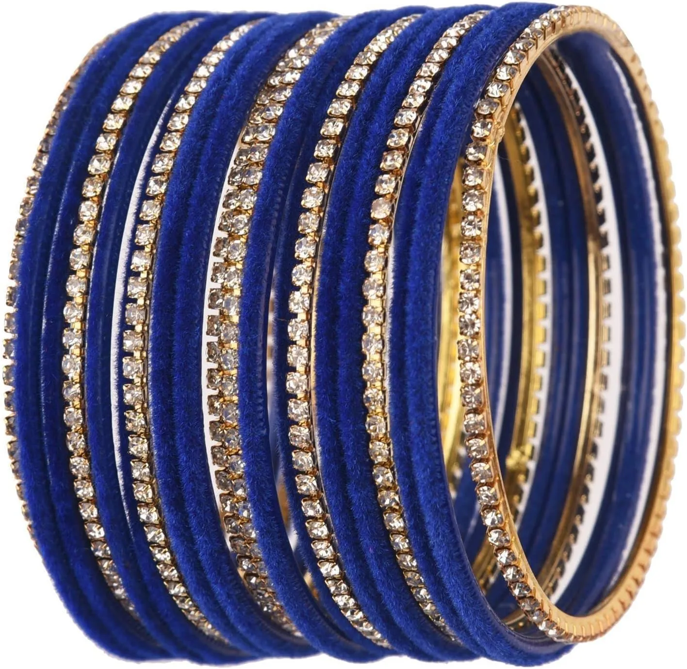 Efulgenz Indian Bangle Set - Bollywood Rhinestone CZ Crystal Velvet Bracelet Bangle Jewelry for Women