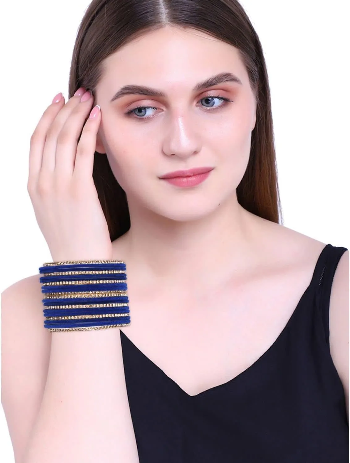 Efulgenz Indian Bangle Set - Bollywood Rhinestone CZ Crystal Velvet Bracelet Bangle Jewelry for Women