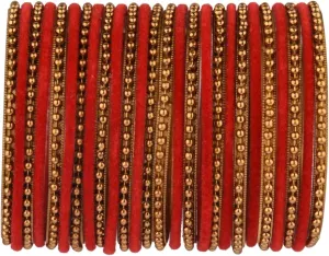 Efulgenz Indian Bangle Set Plain Velvet Bangles with Oxidized Metal Ball Bangle Bracelet Boho Bohemian Bracelet Metal Bangle Set Statement Fashion Jewelry for Women