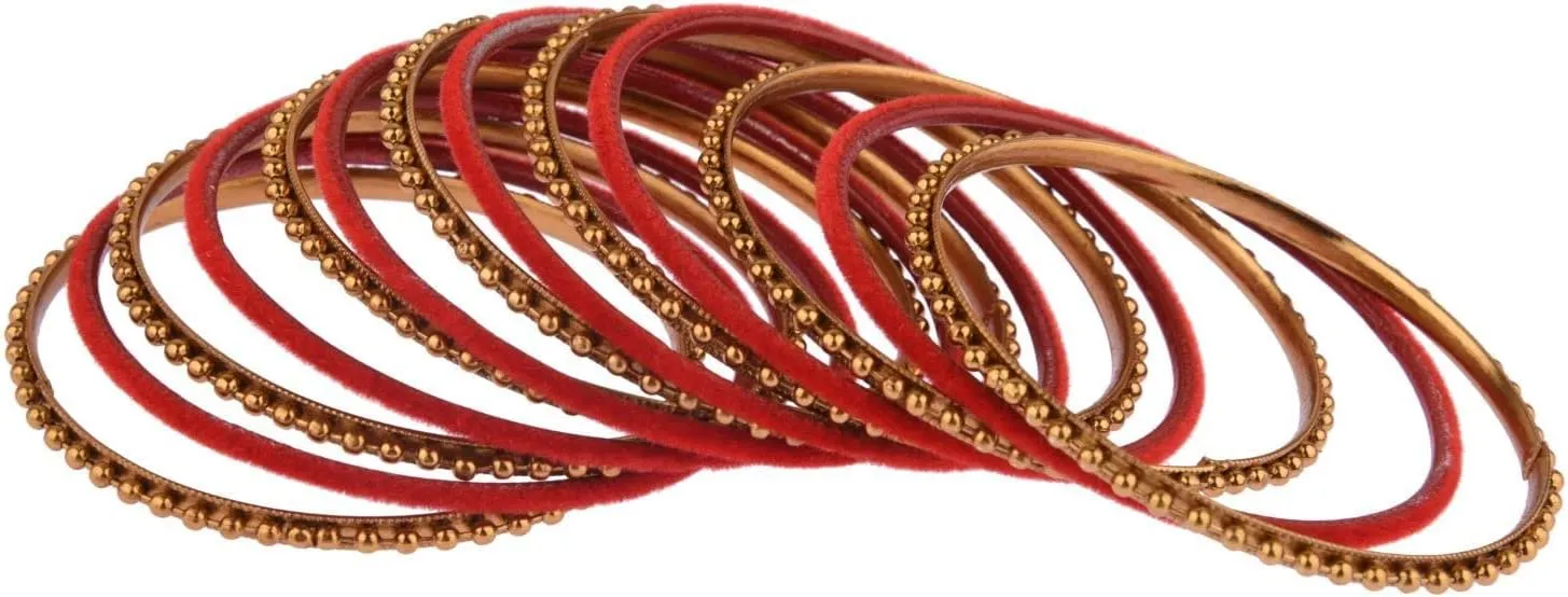 Efulgenz Indian Bangle Set Plain Velvet Bangles with Oxidized Metal Ball Bangle Bracelet Boho Bohemian Bracelet Metal Bangle Set Statement Fashion Jewelry for Women