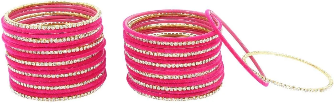 Efulgenz Indian Bangle Set Rhinestone CZ Crystal Wedding Bridal Velvet Bangle Bracelets Jewelry for Women.