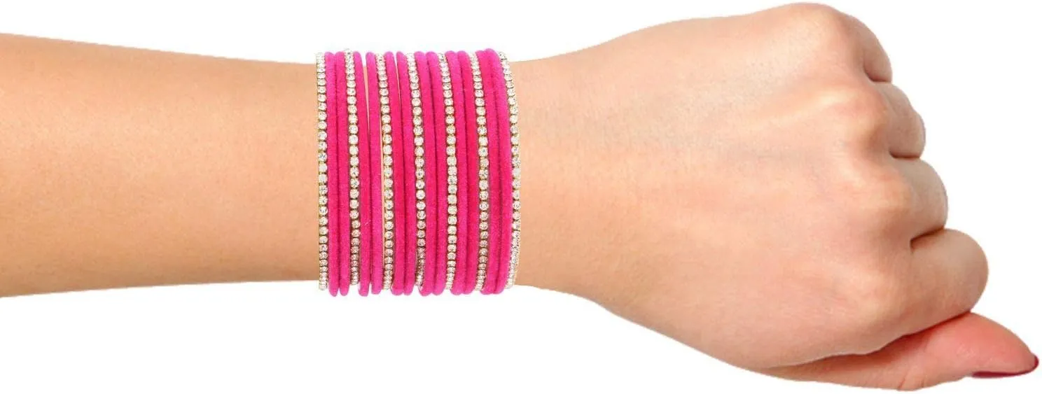 Efulgenz Indian Bangle Set Rhinestone CZ Crystal Wedding Bridal Velvet Bangle Bracelets Jewelry for Women.