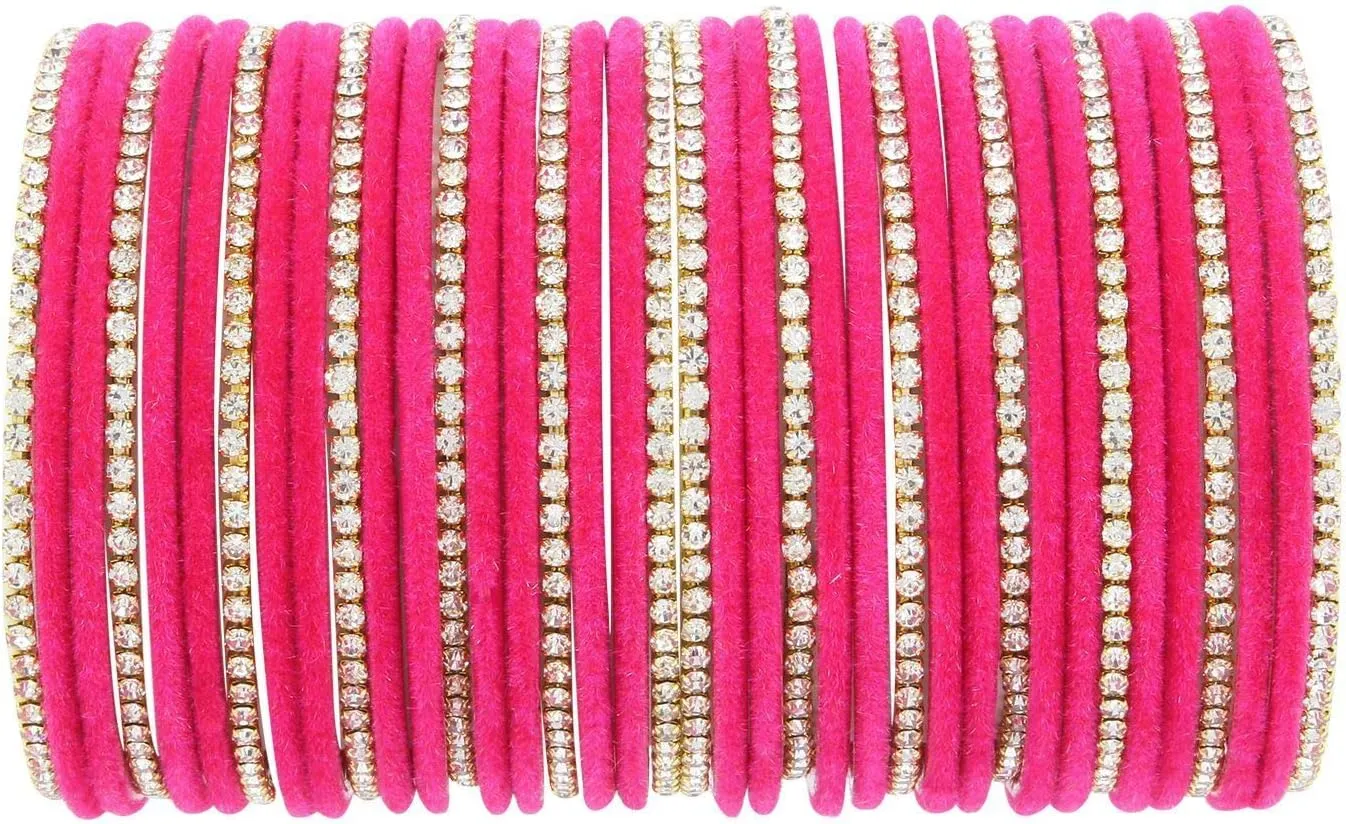 Efulgenz Indian Bangle Set Rhinestone CZ Crystal Wedding Bridal Velvet Bangle Bracelets Jewelry for Women.
