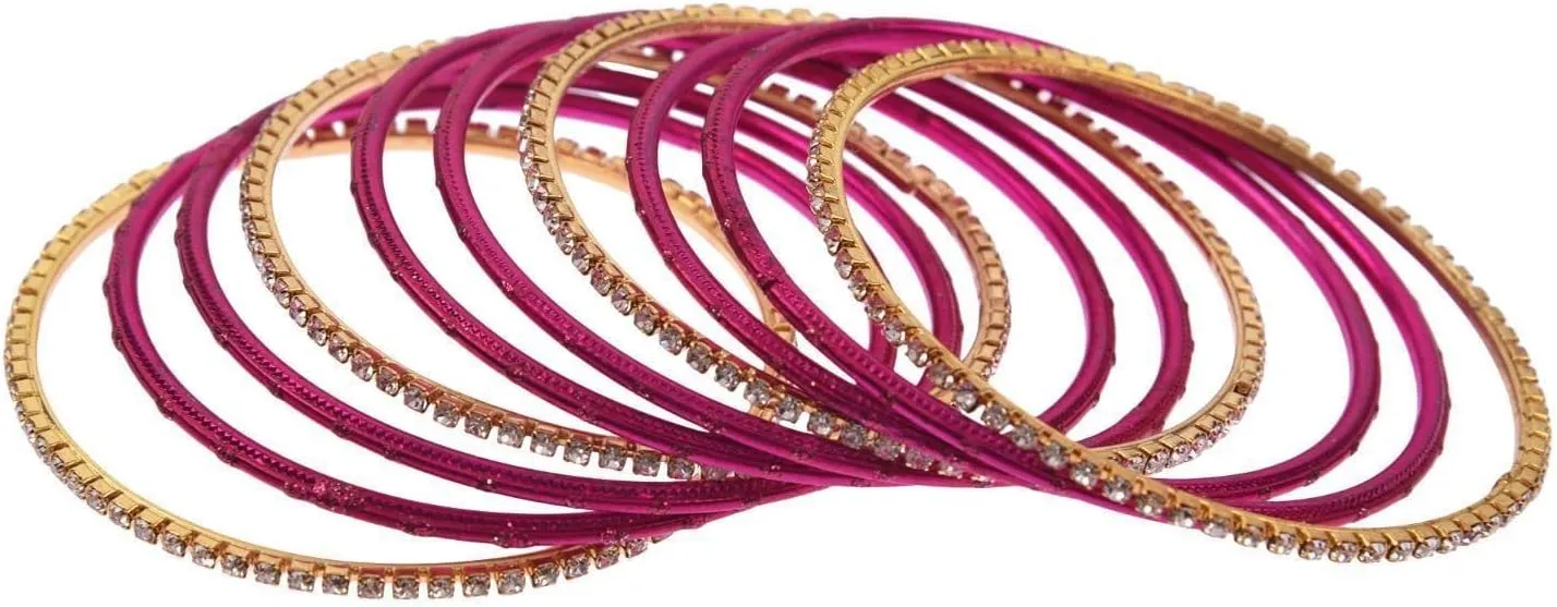 Efulgenz Indian Bangle Set Rhinestone CZ Glossy Metal Bracelet Bangle Jewelry for Women
