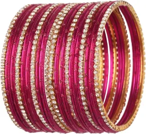Efulgenz Indian Bangle Set Rhinestone CZ Glossy Metal Bracelet Bangle Jewelry for Women