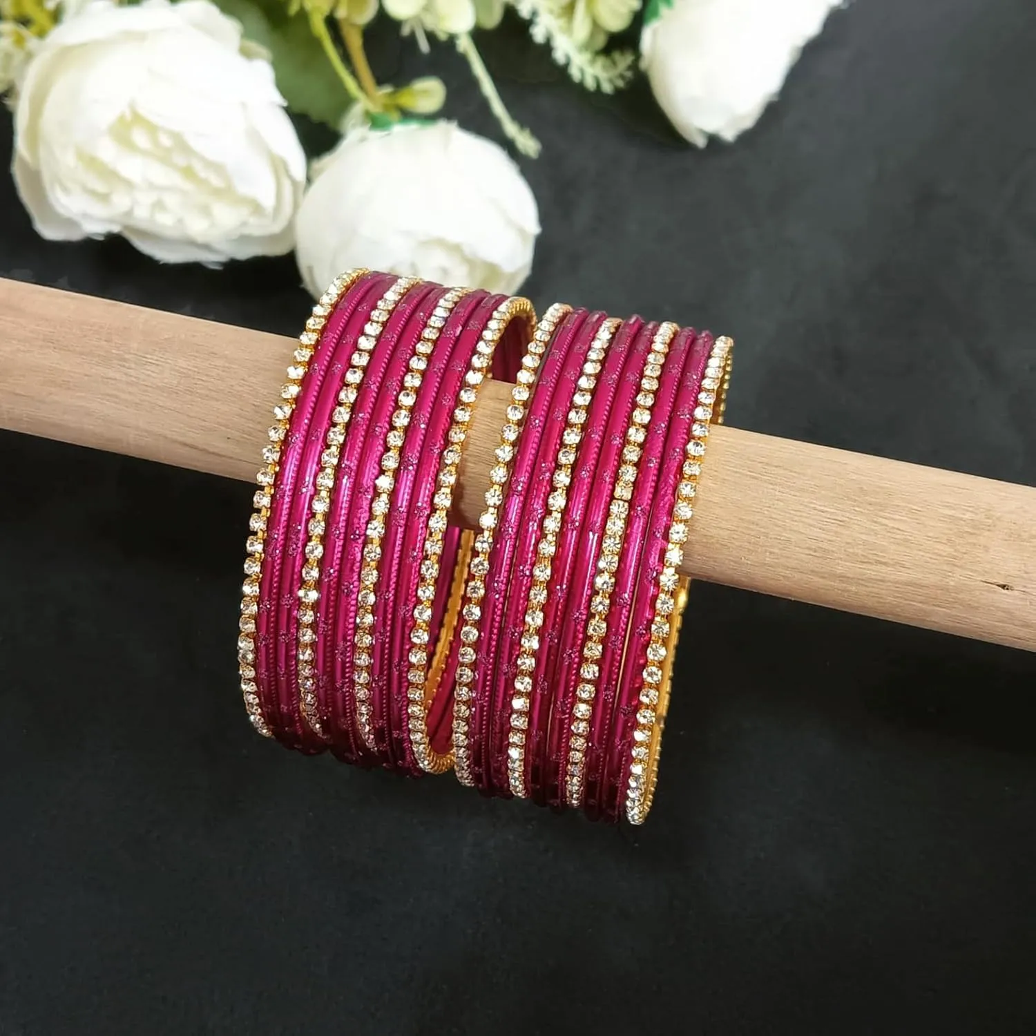Efulgenz Indian Bangle Set Rhinestone CZ Glossy Metal Bracelet Bangle Jewelry for Women