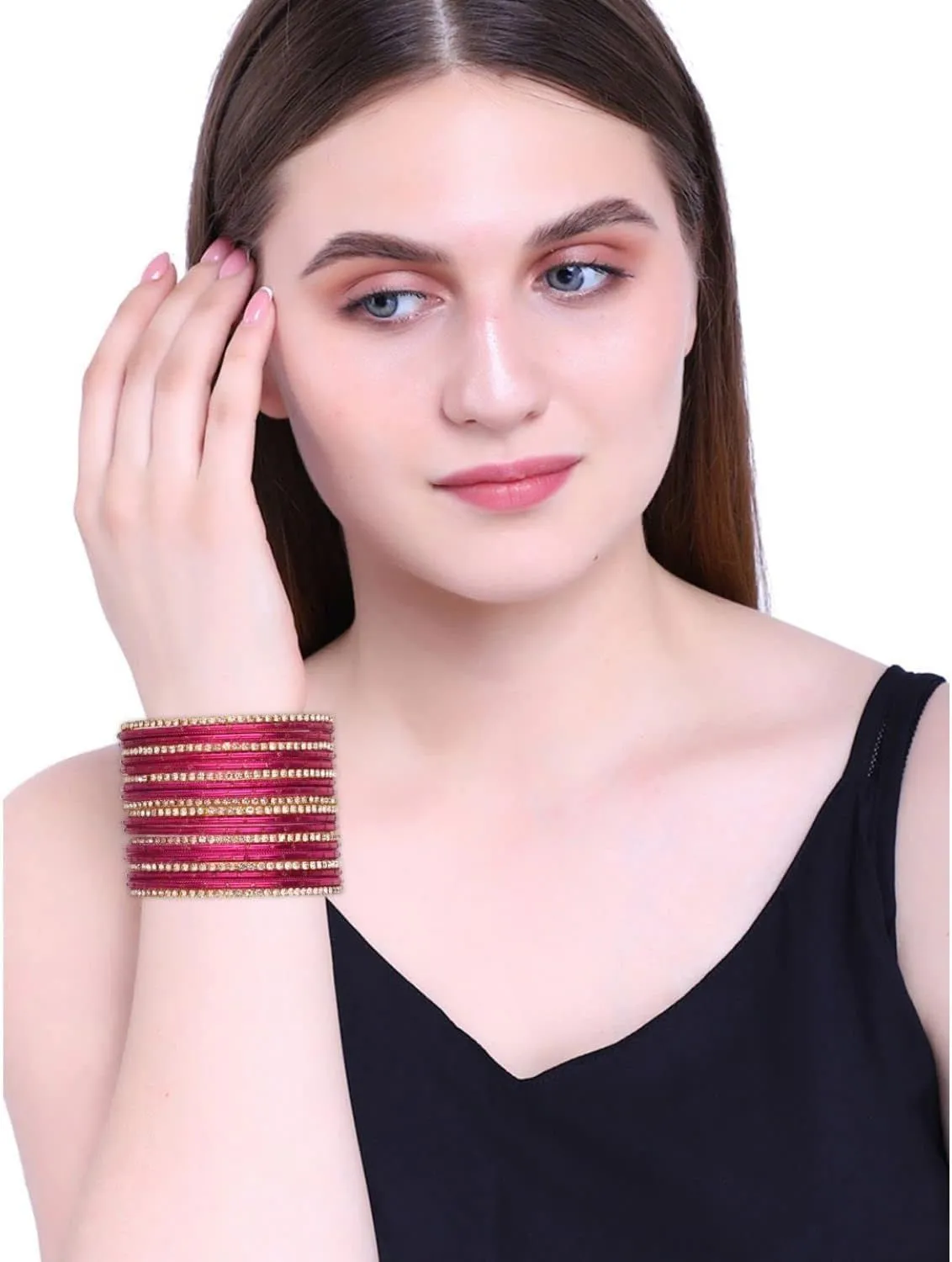Efulgenz Indian Bangle Set Rhinestone CZ Glossy Metal Bracelet Bangle Jewelry for Women