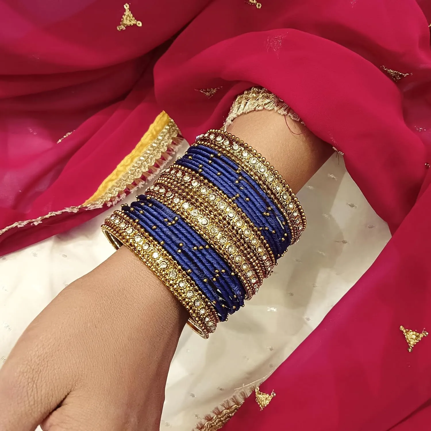 Efulgenz Indian Bangles for Women Fashion Jewelry Indian Bollywood Gold Plated Crystal Beaded Silk Thread Bracelet Bangle Set