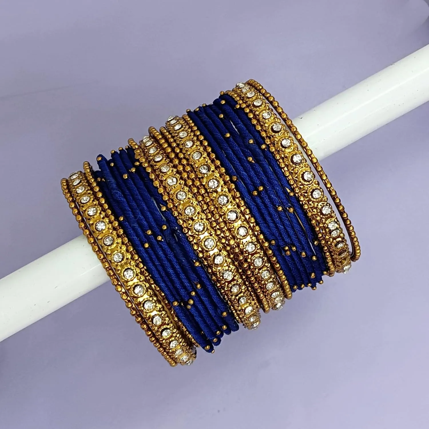 Efulgenz Indian Bangles for Women Fashion Jewelry Indian Bollywood Gold Plated Crystal Beaded Silk Thread Bracelet Bangle Set