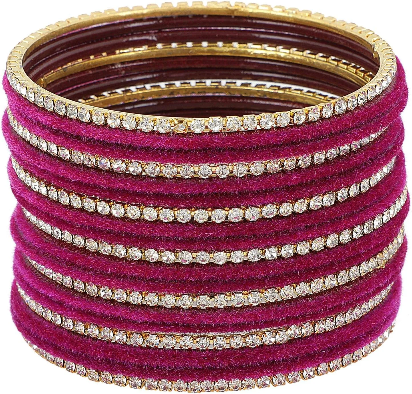 Efulgenz Indian Bangles for Women Indian Bangle Set Bollywood CZ Crystal Rhinestone Wedding Bridal Velvet Bangle Bracelets Jewelry for Women (38 Pcs)