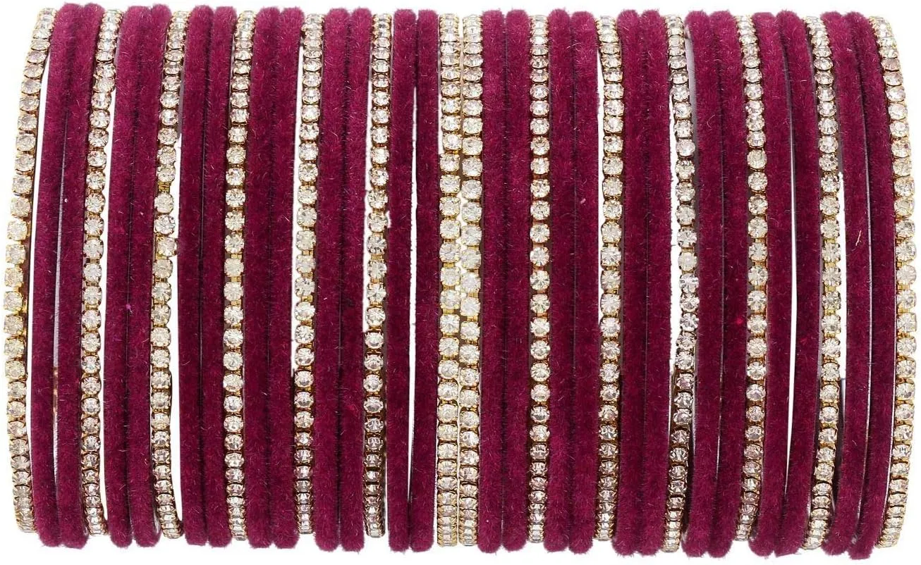Efulgenz Indian Bangles for Women Indian Bangle Set Bollywood CZ Crystal Rhinestone Wedding Bridal Velvet Bangle Bracelets Jewelry for Women (38 Pcs)