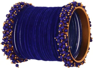 Efulgenz Indian Bangles for Women Indian Bangle Set Bollywood Faux Pearls Beads Plain Velvet Bracelet Bangle Wedding Bridal Jewelry for Women (26 Pcs)