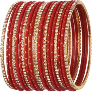 Efulgenz Indian Bangles Set - Wedding Bangles with Rhinestone CZ Plain Metal Bracelet for Women