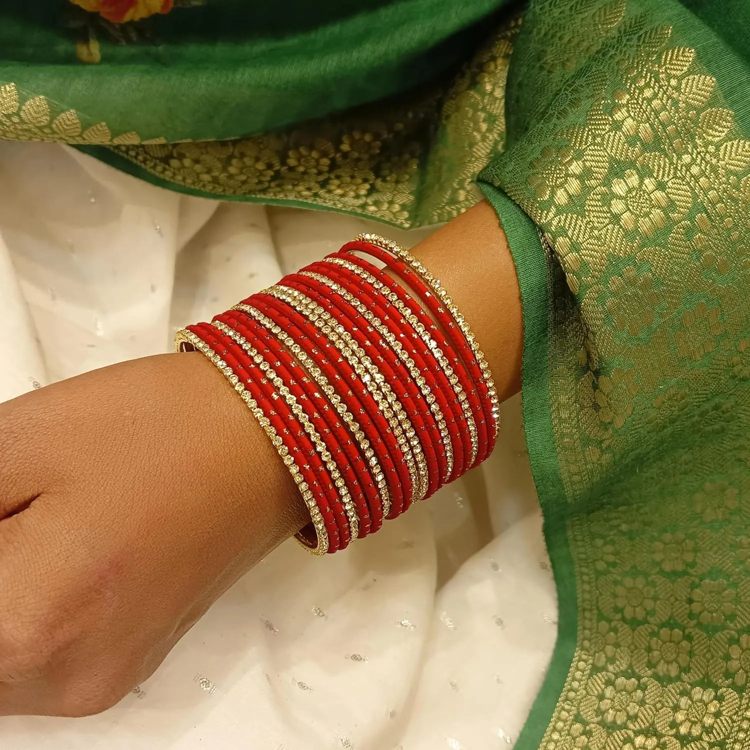Efulgenz Indian Bangles Set - Wedding Bangles with Rhinestone CZ Plain Metal Bracelet for Women