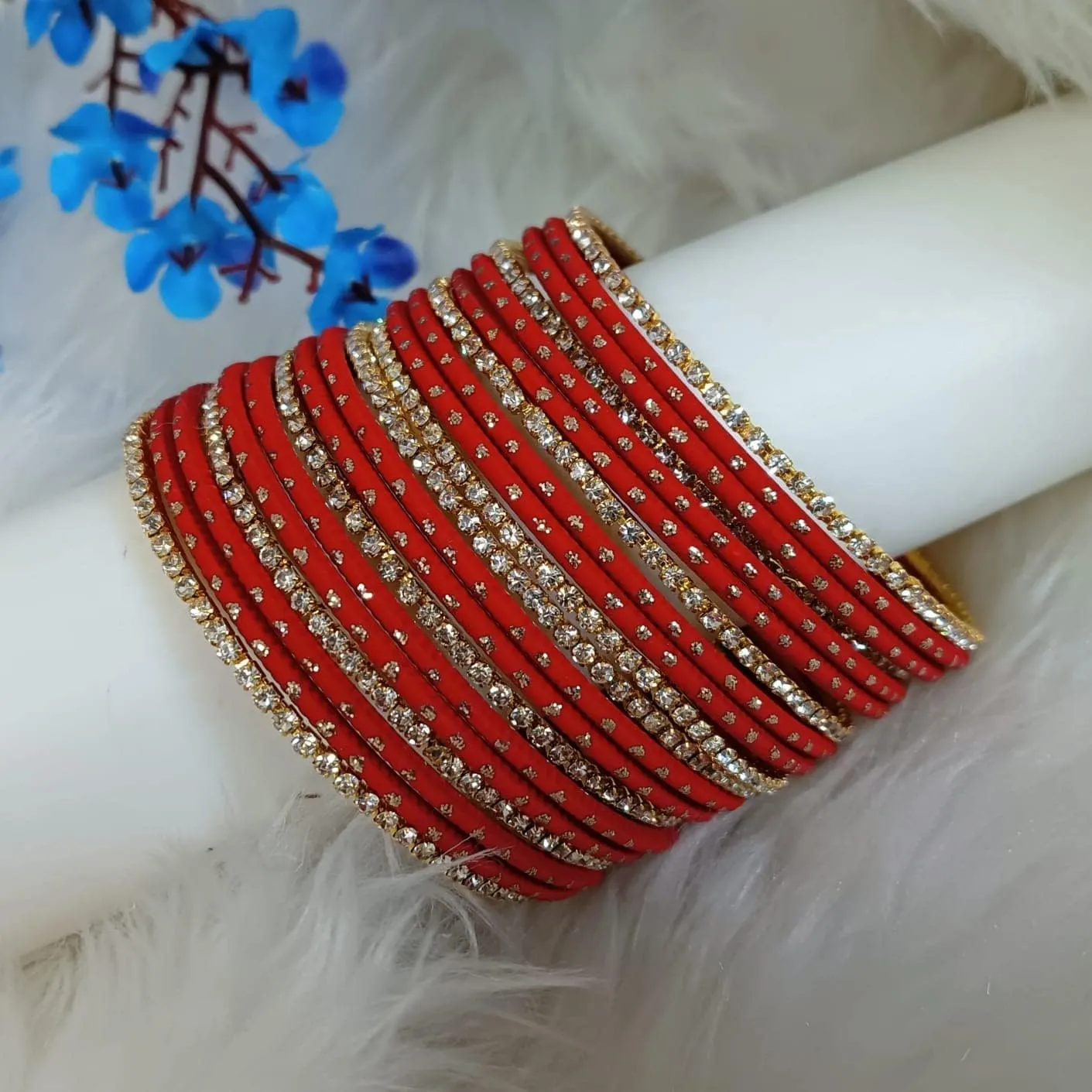 Efulgenz Indian Bangles Set - Wedding Bangles with Rhinestone CZ Plain Metal Bracelet for Women