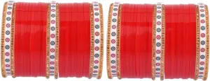 Efulgenz Indian Bridal Bangle Set for Wedding - Traditional Punjabi Chuda Chura for Women - CZ Crystal Dulhan Choora Bracelet Fashion Jewelry