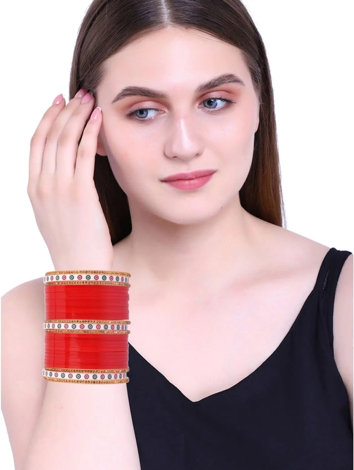 Efulgenz Indian Bridal Bangle Set for Wedding - Traditional Punjabi Chuda Chura for Women - CZ Crystal Dulhan Choora Bracelet Fashion Jewelry