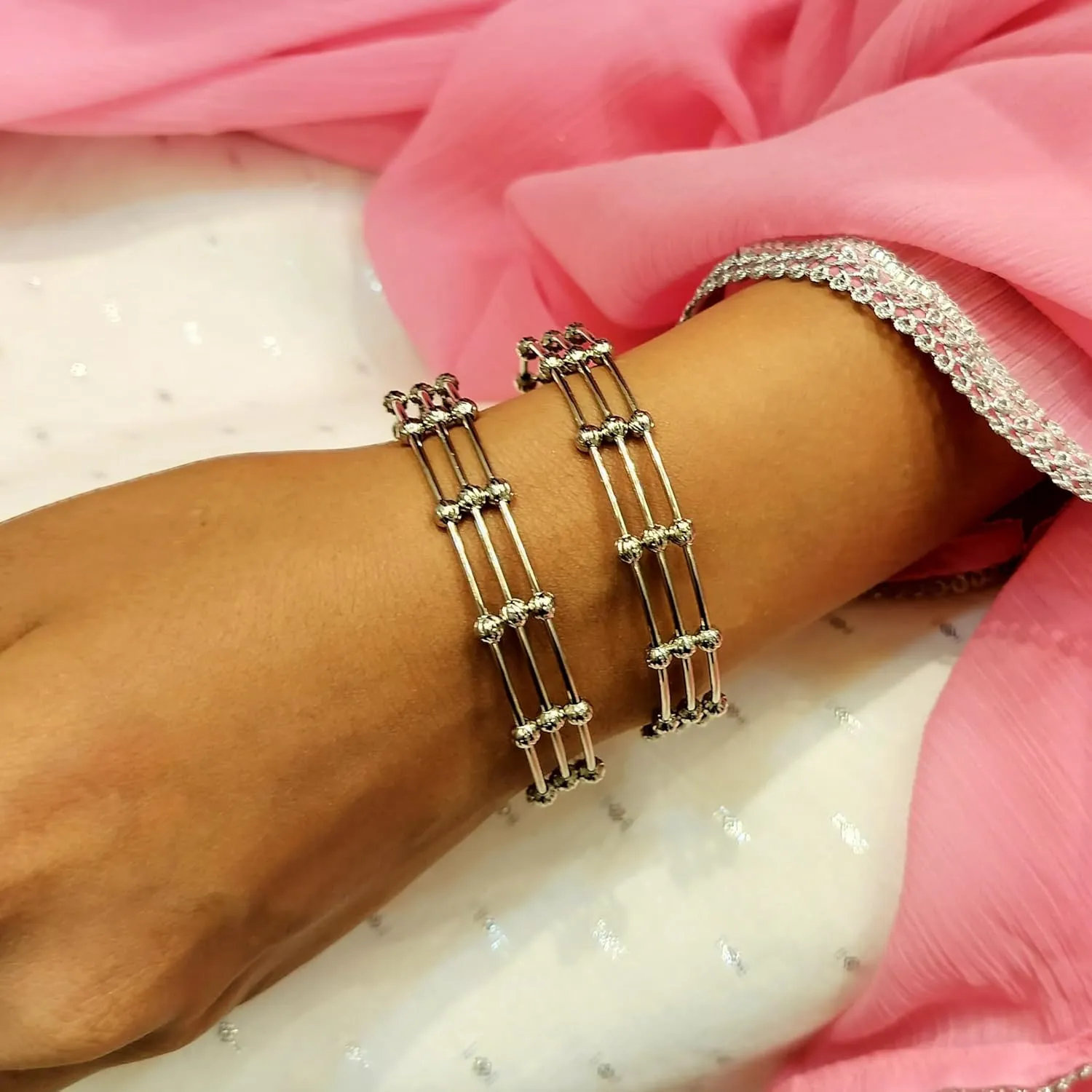 Efulgenz Indian Ethnic Bollywood Fashion Boho Tribal Antique Oxidized Pain Ball Bead Indian Bangle Bracelet Set Jewelry for Women