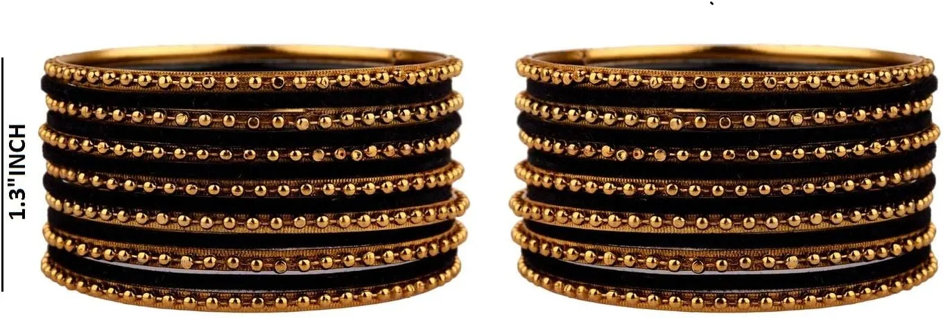 Efulgenz Indian Oxidized Jewelry for Navratri Boho Oxidized Indian Jewelry Velvet Bangles Set Bracelets Jewelry for Women, Pink