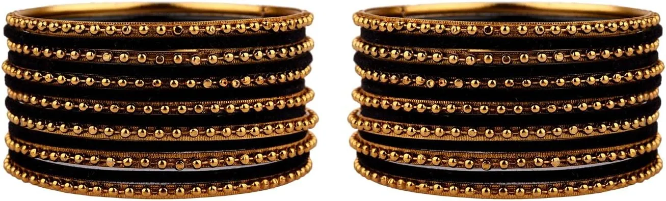Efulgenz Indian Oxidized Jewelry for Navratri Boho Oxidized Indian Jewelry Velvet Bangles Set Bracelets Jewelry for Women, Pink