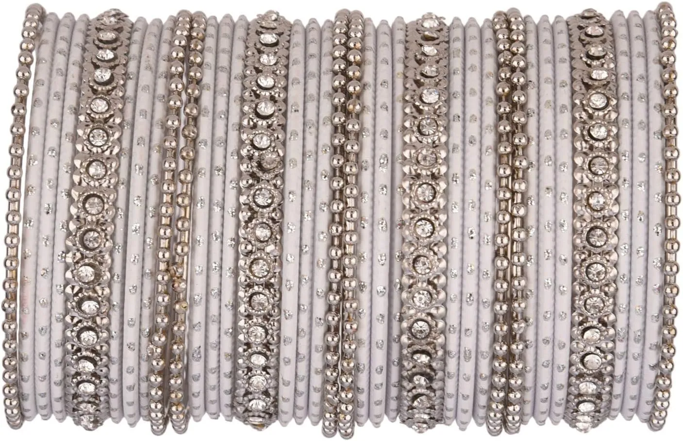 Efulgenz Indian Oxidized Jewelry for Navratri Indian Bangle Set Rhinestone Crystal Boho Oxidized Bracelet Metal Bangle Set Jewelry for Women, 2-4, Silver
