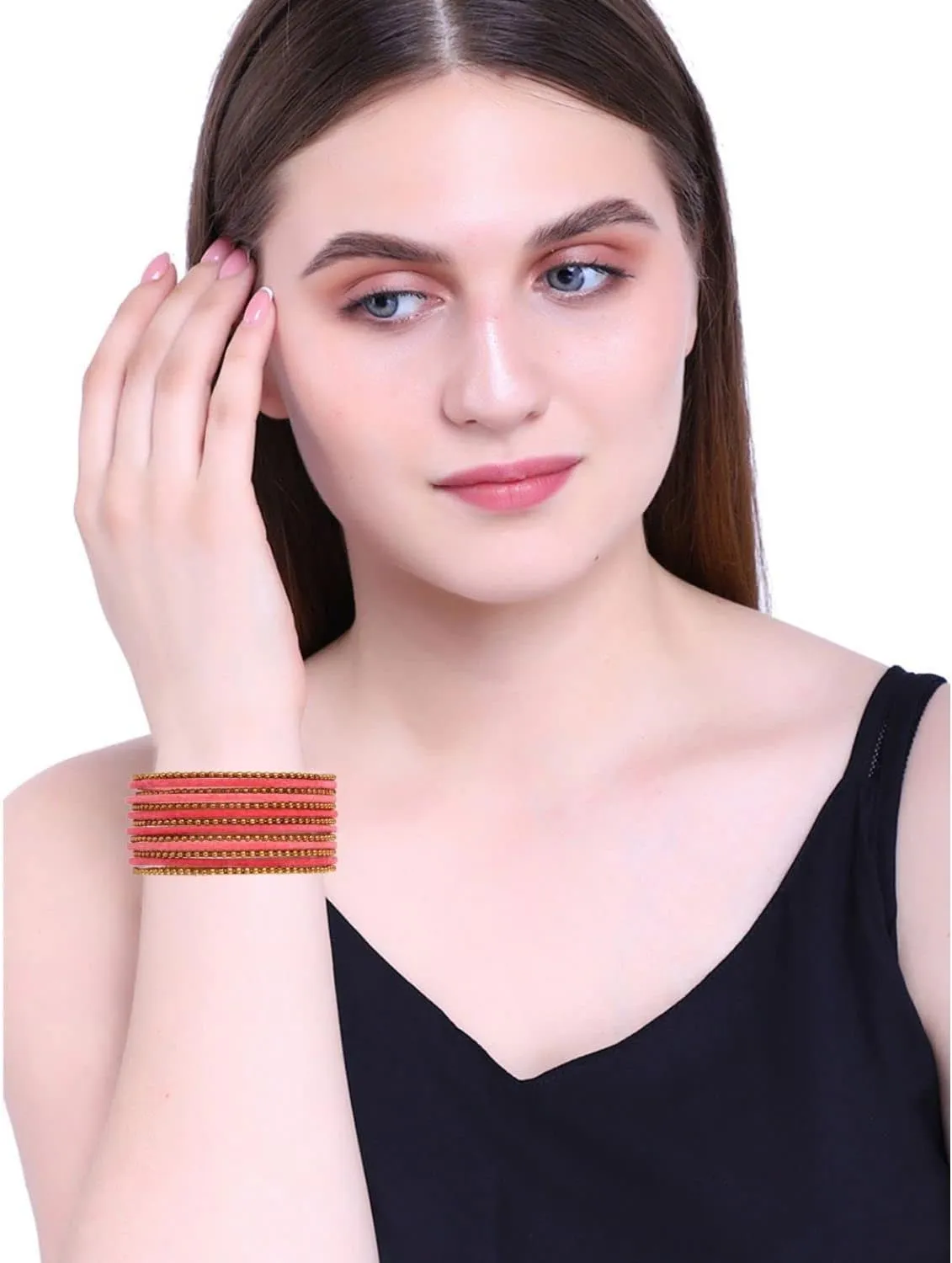 Efulgenz Indian Oxidized Jewelry Indian Bangle Set Plain Velvet Bangles with Crystal Rhinestone Bangles Boho Bohemian Bracelet Metal Bangle Set Statement Jewelry for Women