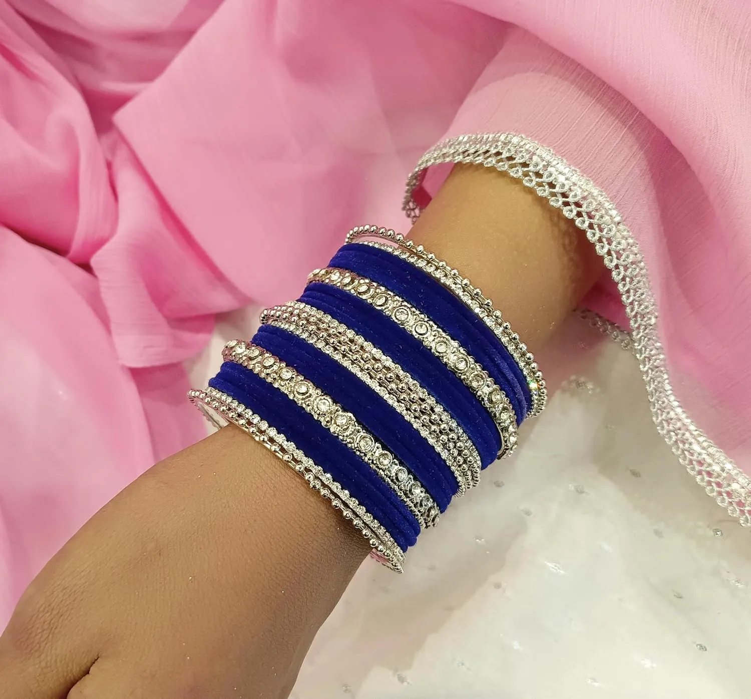 Efulgenz Indian Wedding Bridal Bangle Set for Women Rhinestone Kundan Crystal Velvet Traditional Bangle Bracelet Bollywood Jewelry