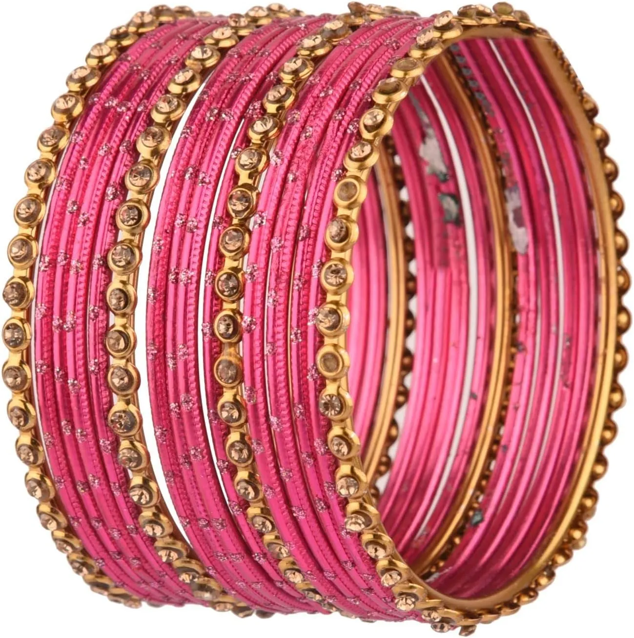 Efulgenz Metal Bangle Set Oxidized Crystal Bangles with Two Dozen Glossy Finish Textured Dotted Metal Bangles Indian Bangles for Women Boho Bracelet Bangle Bollywood Fashion Statement Jewelry