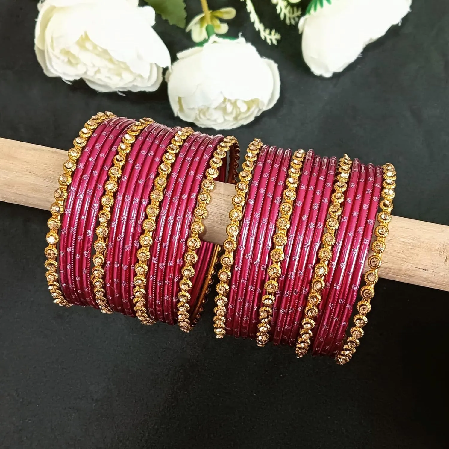 Efulgenz Metal Bangle Set Oxidized Crystal Bangles with Two Dozen Glossy Finish Textured Dotted Metal Bangles Indian Bangles for Women Boho Bracelet Bangle Bollywood Fashion Statement Jewelry