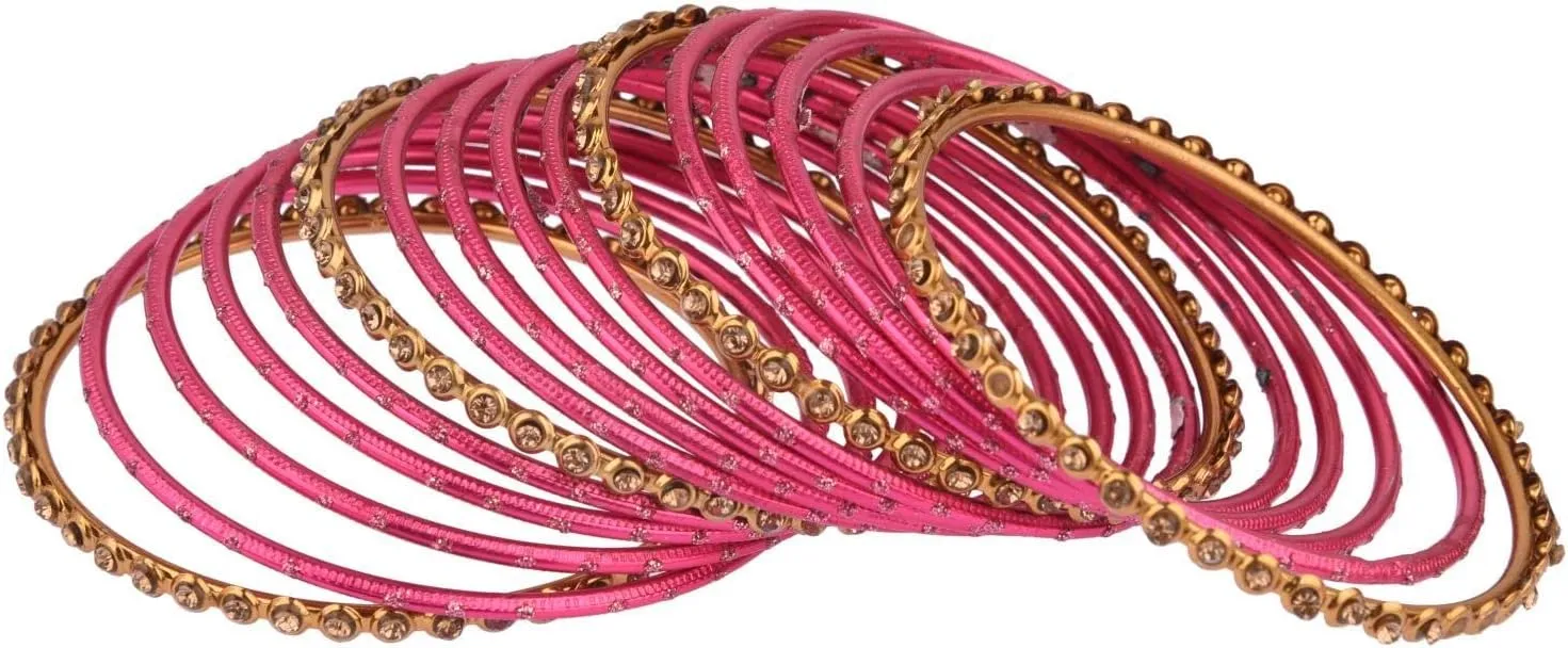 Efulgenz Metal Bangle Set Oxidized Crystal Bangles with Two Dozen Glossy Finish Textured Dotted Metal Bangles Indian Bangles for Women Boho Bracelet Bangle Bollywood Fashion Statement Jewelry