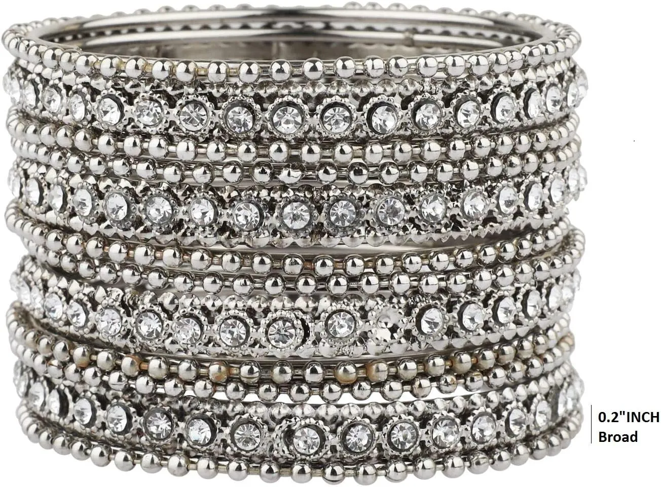 Efulgenz Oxidized Silver Bangles for Women Indian Boho Oxidized Bangles CZ Crystal Metal Indian Bracelet Bangle Set Jewellery for Women