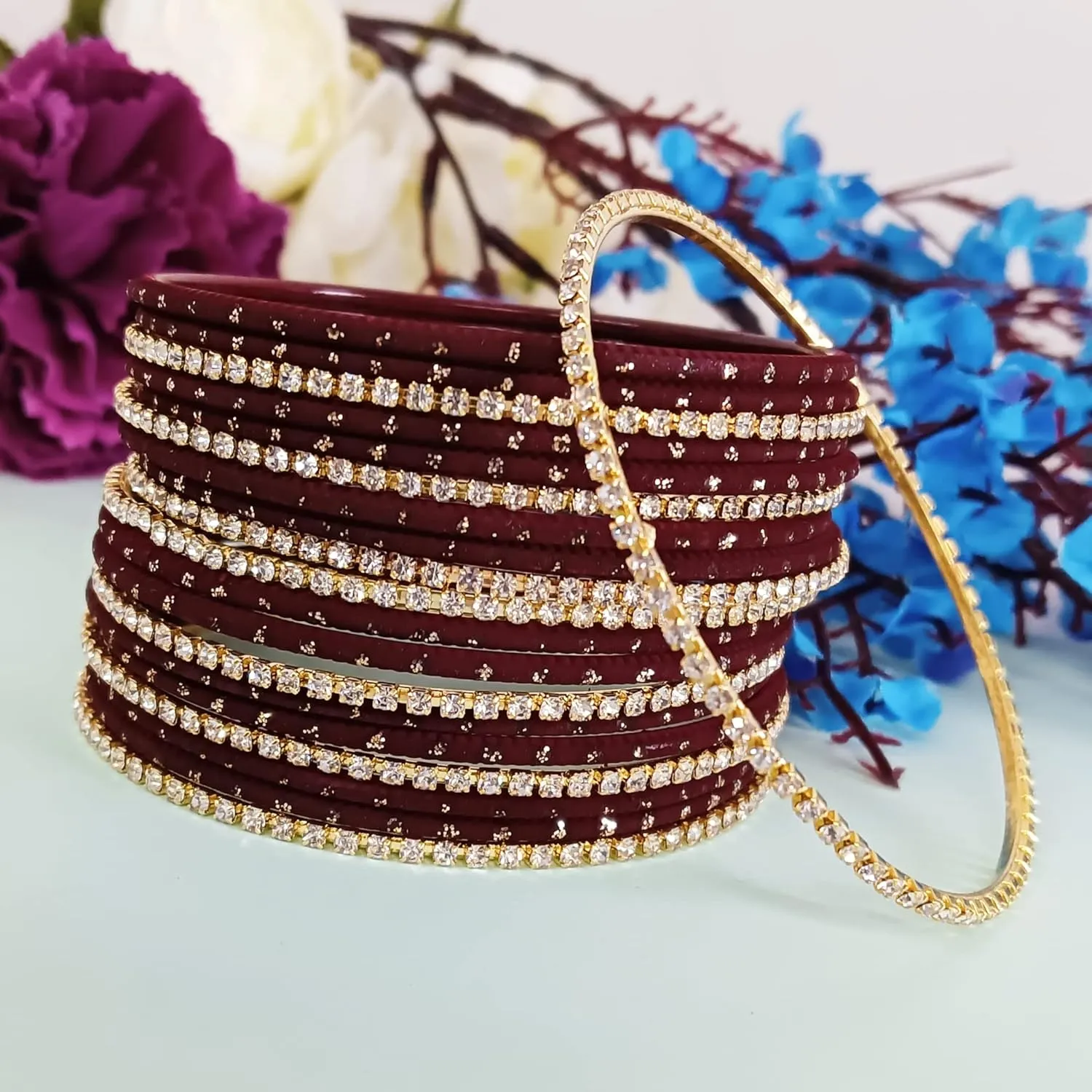 Efulgenz Rhinestone Bangles Crystal Bangles for Women Indian Bollywood Bangle Set Indian Wedding Bangles Rhinestone CZ Plain Metal Bracelet Bangle Jewelry for Women