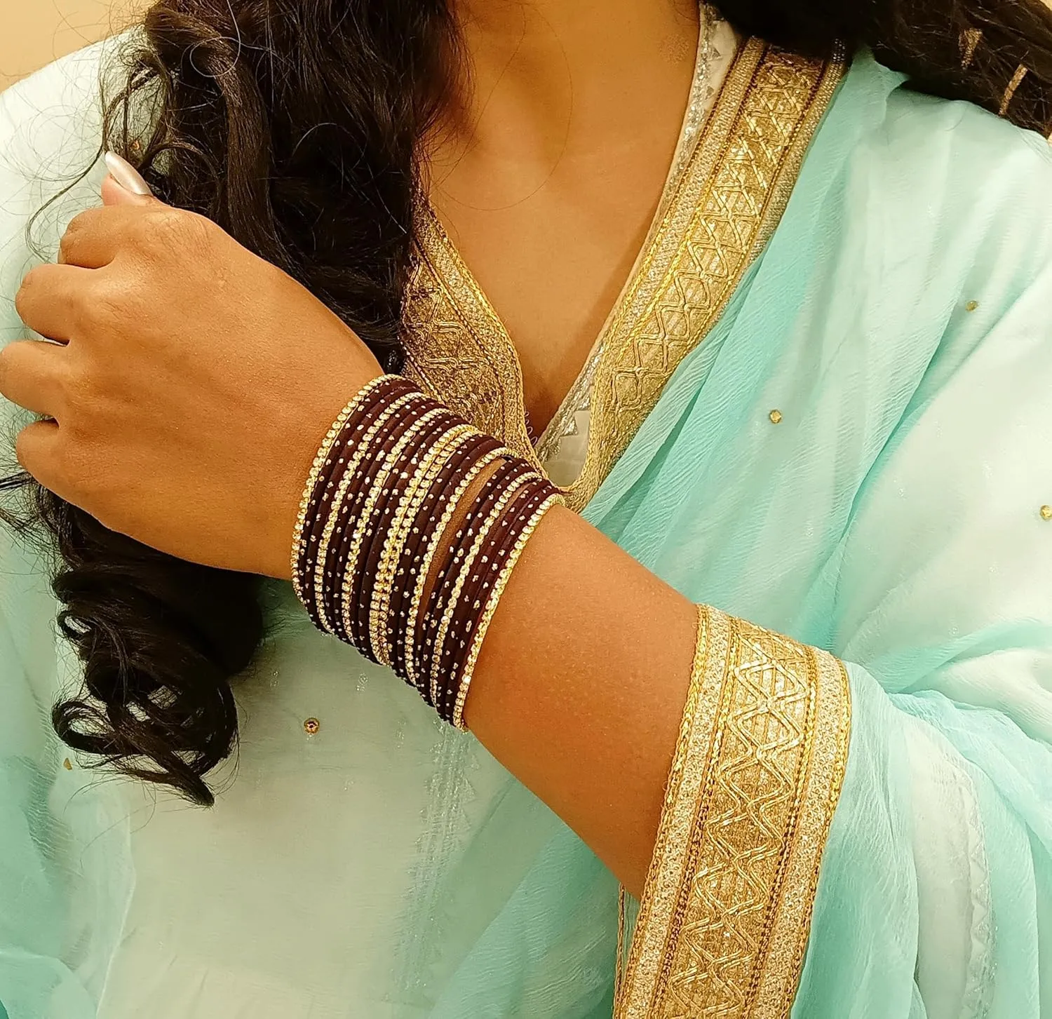 Efulgenz Rhinestone Bangles Crystal Bangles for Women Indian Bollywood Bangle Set Indian Wedding Bangles Rhinestone CZ Plain Metal Bracelet Bangle Jewelry for Women