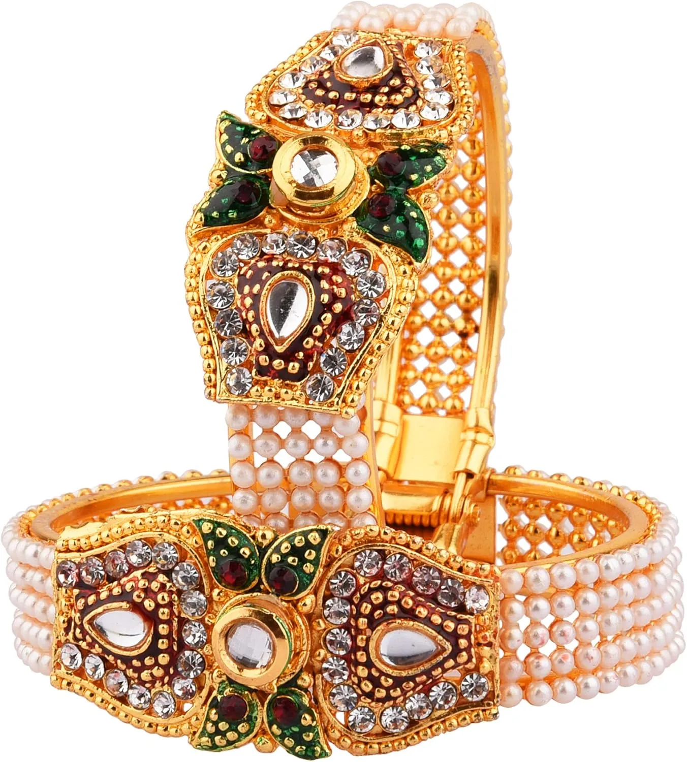 Efulgenz Traditional Antique Faux Pearl Indian Bangle Cuff Bracelet Set Jewellery (2 Pc)
