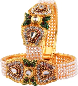 Efulgenz Traditional Antique Faux Pearl Indian Bangle Cuff Bracelet Set Jewellery (2 Pc)