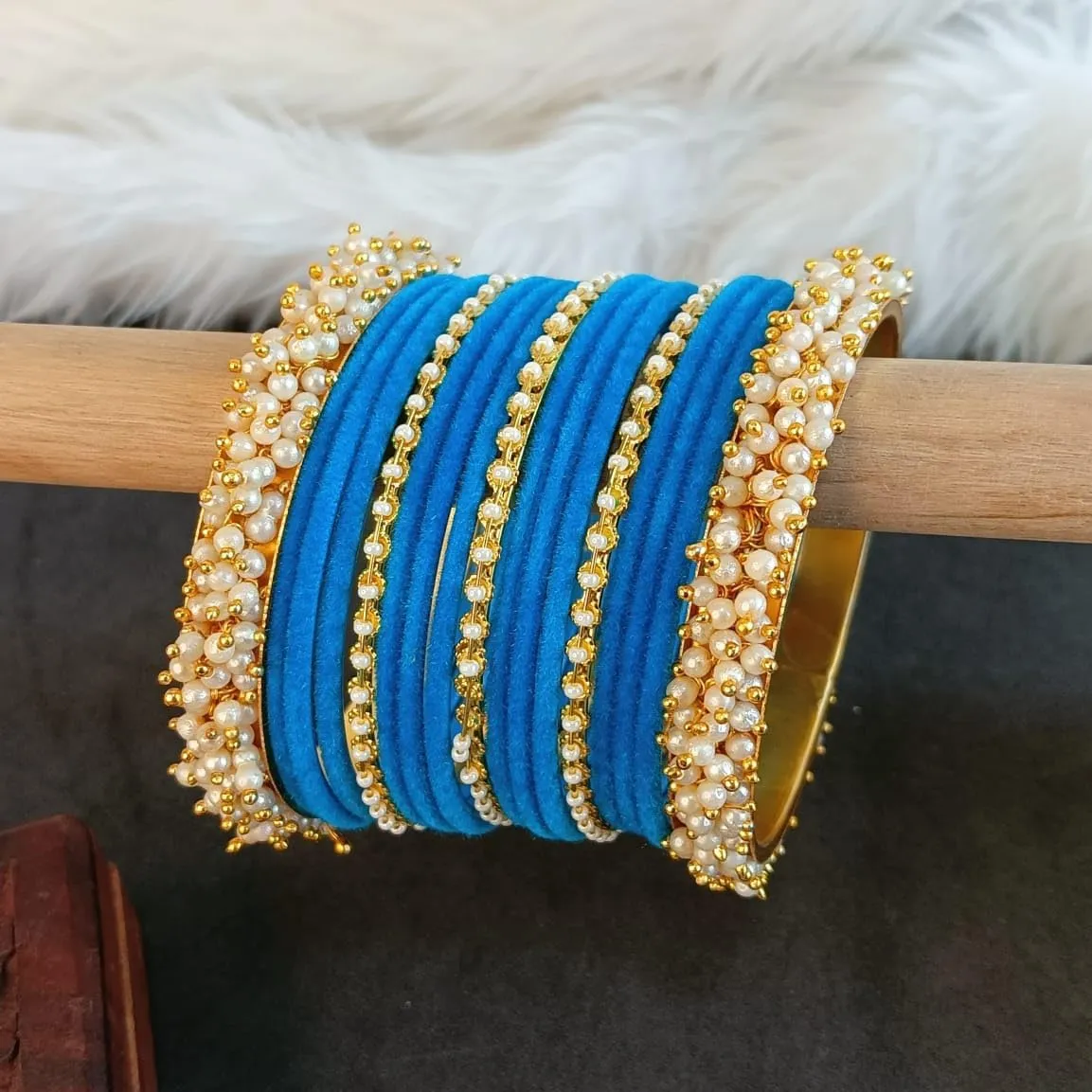 Efulgenz Velvet Bangles For Women Indian Jewelry Faux Pearl Bangles Bracelet Velvet Bangles Wedding Bridal Indian Jewelry Sets For Women
