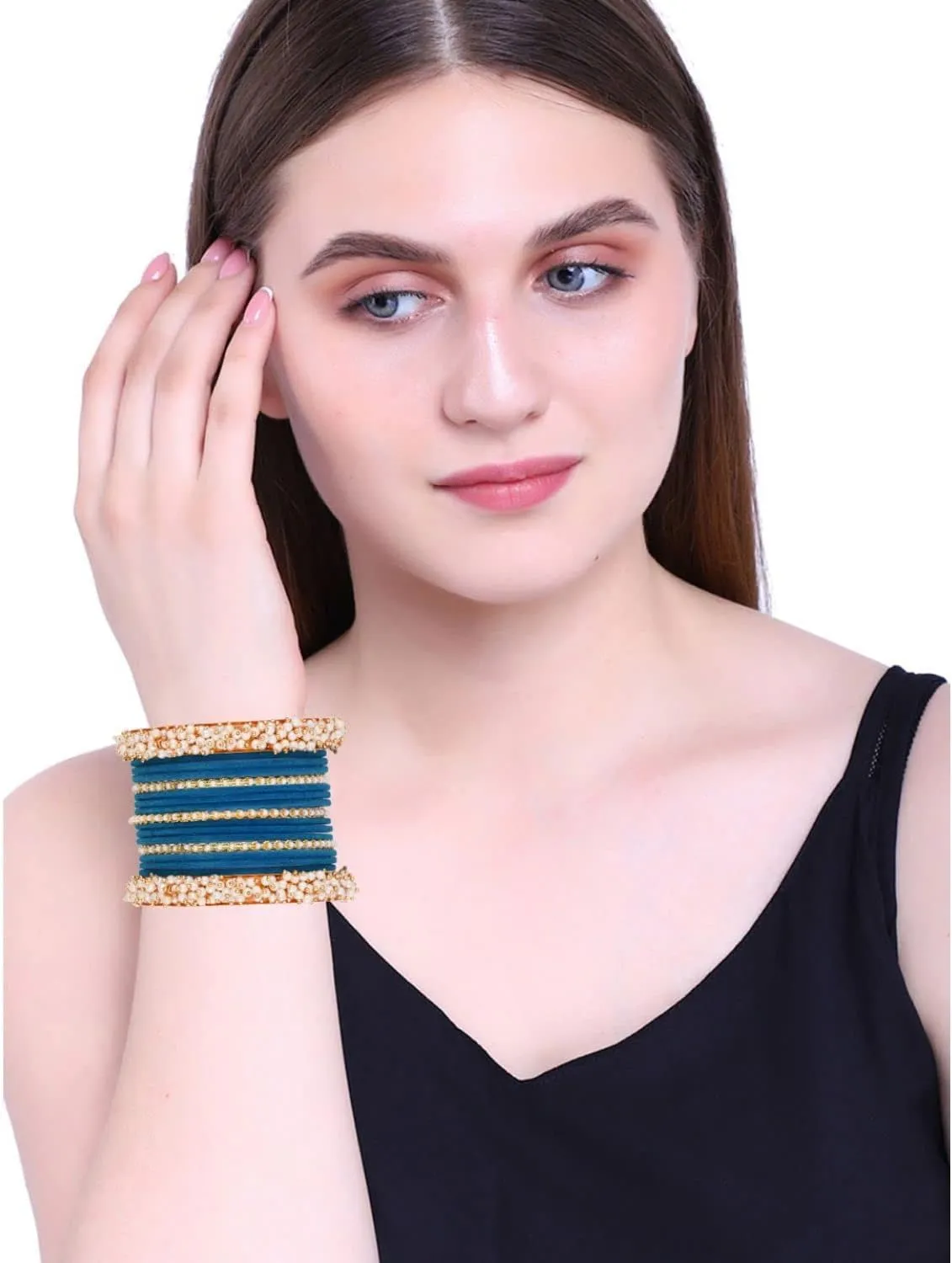 Efulgenz Velvet Bangles For Women Indian Jewelry Faux Pearl Bangles Bracelet Velvet Bangles Wedding Bridal Indian Jewelry Sets For Women