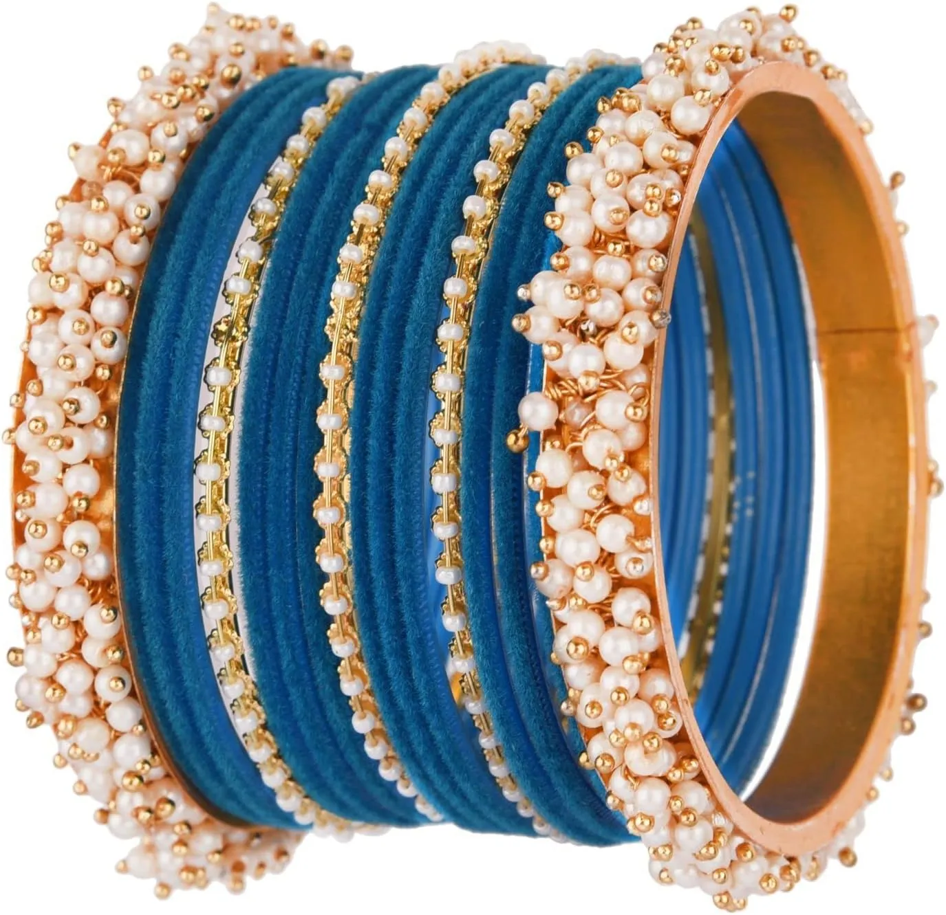 Efulgenz Velvet Bangles For Women Indian Jewelry Faux Pearl Bangles Bracelet Velvet Bangles Wedding Bridal Indian Jewelry Sets For Women