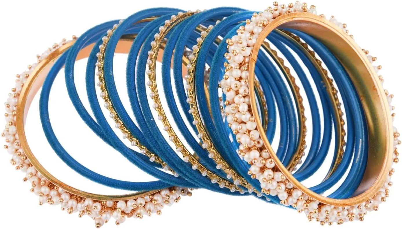 Efulgenz Velvet Bangles For Women Indian Jewelry Faux Pearl Bangles Bracelet Velvet Bangles Wedding Bridal Indian Jewelry Sets For Women