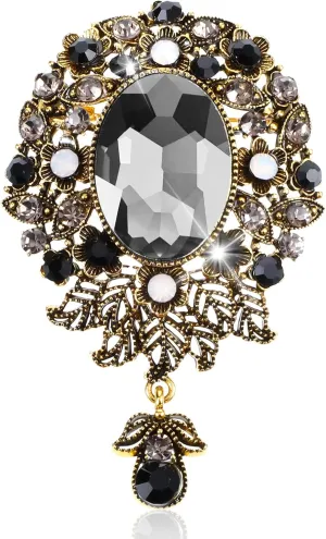 Elegant Brooch Pin for Women, Vintage Teardrop Diamond Brooch Shiny Crystal Rhinestone Laple Pins Scarf Clip for Dance Party